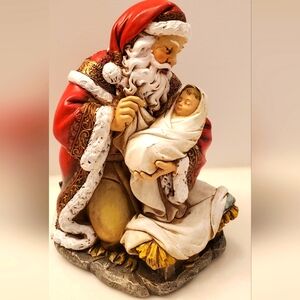 Santa Claus with Baby Jesus Holiday Figurine, Romans Brand, 7.5 Inches Tall